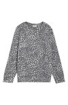 Loveappella Brushed Animal Print Long Sleeve Crewneck Top In Gray