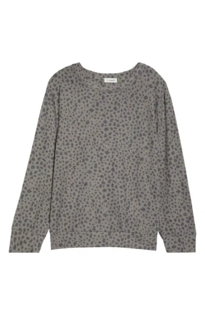 Loveappella Brushed Animal Print Long Sleeve Crewneck Top In Gray