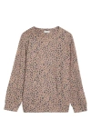Loveappella Brushed Animal Print Long Sleeve Crewneck Top In Neutral
