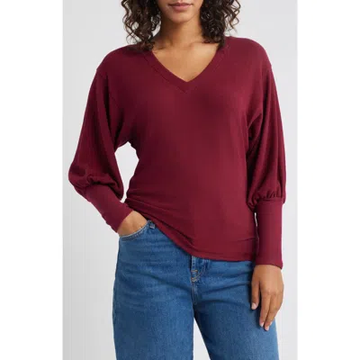 Loveappella Brushed Jersey Top In Burgundy