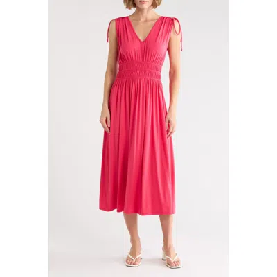Loveappella Cinched Waist Midi Dress In Pink