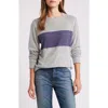 Loveappella Colorblock Long Sleeve Brushed Jersey Top In Gray/navy