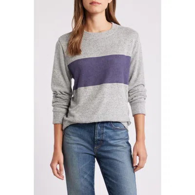 Loveappella Colorblock Long Sleeve Brushed Jersey Top In Gray/navy