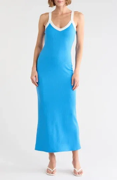 Loveappella Contrast Trim Ribbed Tank Dress In Blue