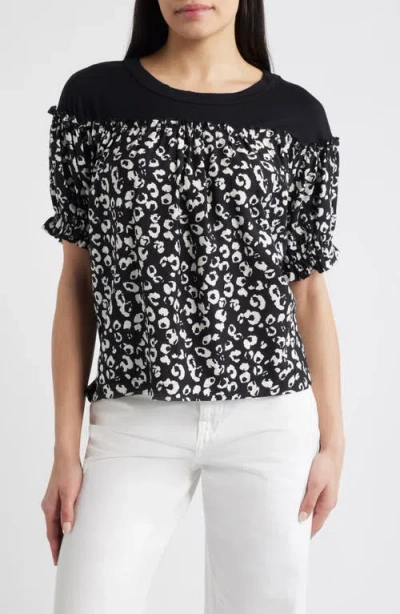 Loveappella Contrast Yoke Top In Black