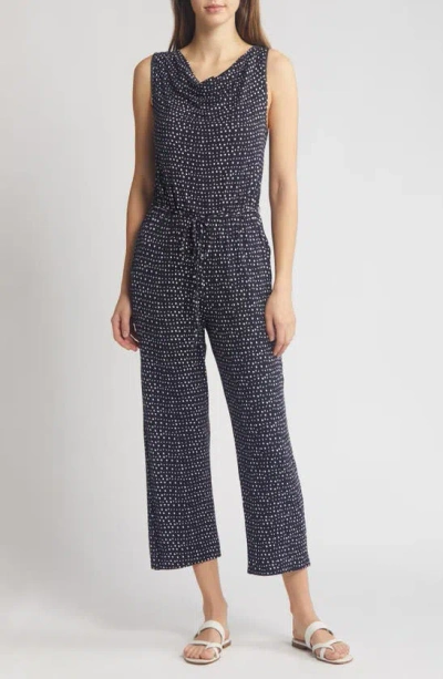 Loveappella Cowl Neck Crop Jumpsuit In Navy