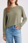 Loveappella Crewneck Brushed Jersey Top In Olive
