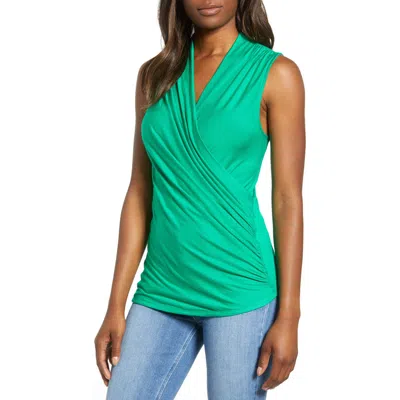 Loveappella Cross Drape Sleeveless Top In Green