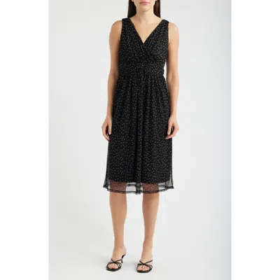 Loveappella Cross Mesh Midi Dress In Black