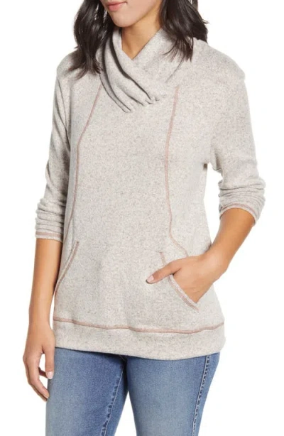 Loveappella Cross Neck Seamed Pullover In Oatmeal