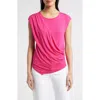 Loveappella Drape Asymmetric Top In Fuchsia