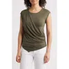 Loveappella Drape Asymmetric Top In Olive