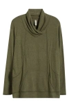Loveappella Drape Neck Pullover In Olive