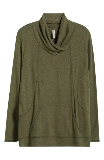 Loveappella Drape Neck Pullover In Olive