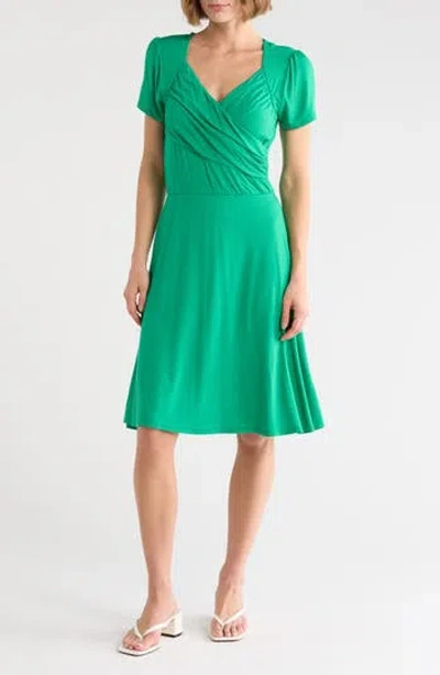 Loveappella Draped Surplice Flare Dress In Kelly
