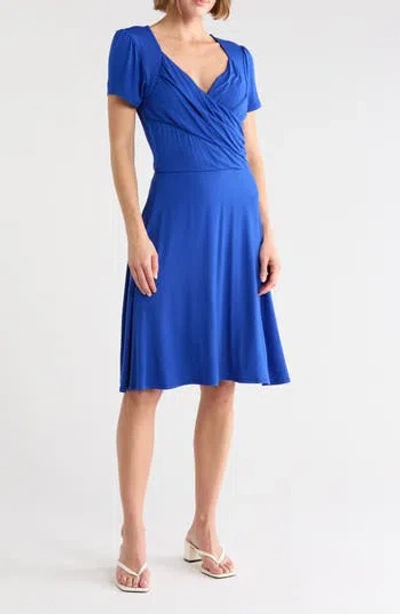 Loveappella Draped Surplice Flare Dress In Royal