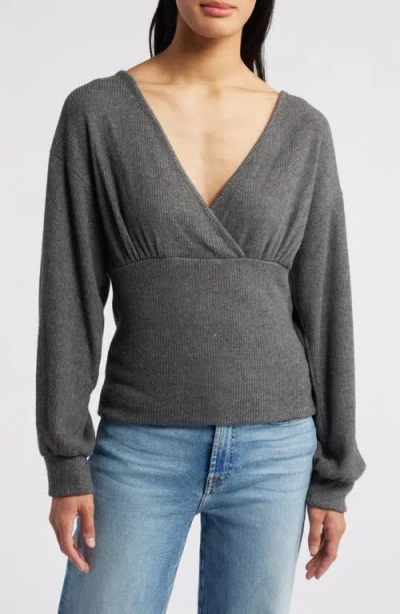 Loveappella Empire Tie Back Rib Top In Charcoal
