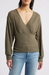 Loveappella Empire Tie Back Rib Top In Olive