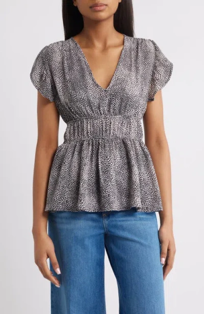 Loveappella Empire Waist Flutter Sleeve Top In Gray