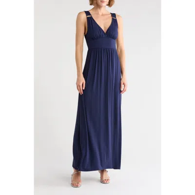 Loveappella Empire Waist Jersey Maxi Dress In Blue