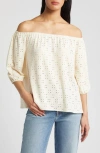 Loveappella Eyelet Off The Shoulder Top In Cream