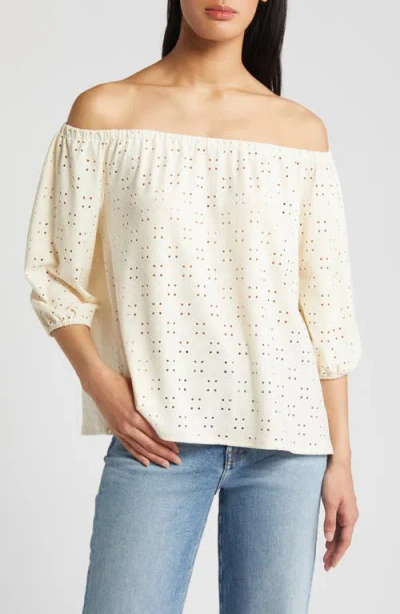 Loveappella Eyelet Off The Shoulder Top In Cream