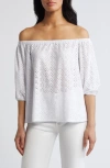 LOVEAPPELLA LOVEAPPELLA EYELET OFF THE SHOULDER TOP