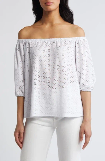 Loveappella Eyelet Off The Shoulder Top In White