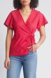 Loveappella Eyelet Wrap Top In Azalea