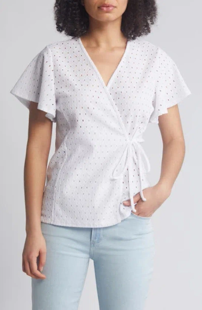Loveappella Eyelet Wrap Top In White