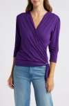 Loveappella Faux Tie Wrap Top In Dark Purple