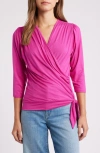 Loveappella Faux Tie Wrap Top In Magenta