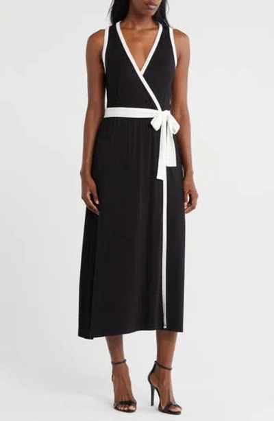 Loveappella Faux Wrap Midi Dress In Black