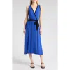 Loveappella Faux Wrap Midi Dress In Blue