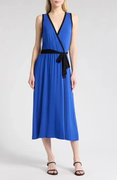 Loveappella Faux Wrap Midi Dress In Royal/black