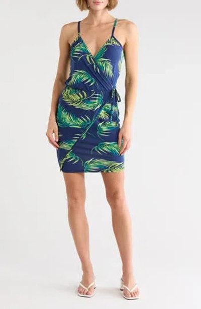 Loveappella Faux Wrap Sleeveless Dress In Blue