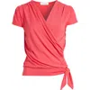 Loveappella Faux Wrap Top In Pink