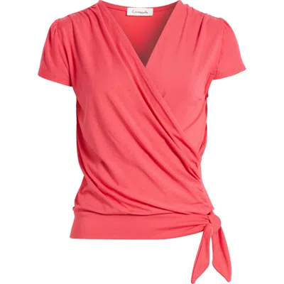 Loveappella Faux Wrap Top In Pink
