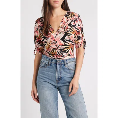 Loveappella Floral Print Empire Waist Jersey Top In Multi