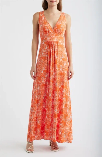 Loveappella Floral Sleeveless Jersey Maxi Dress In Multi