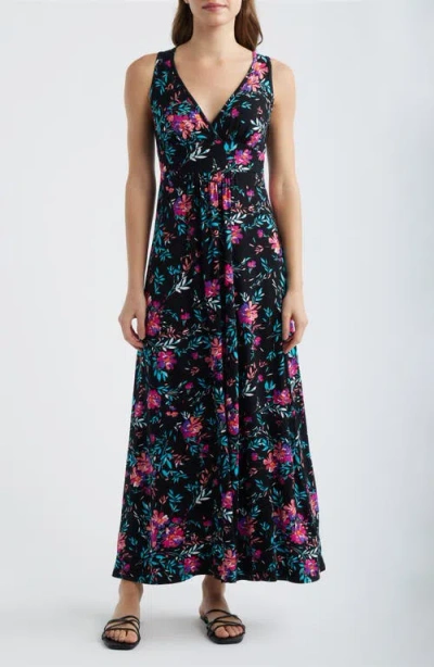 Loveappella Floral Sleeveless Jersey Maxi Dress In Multi