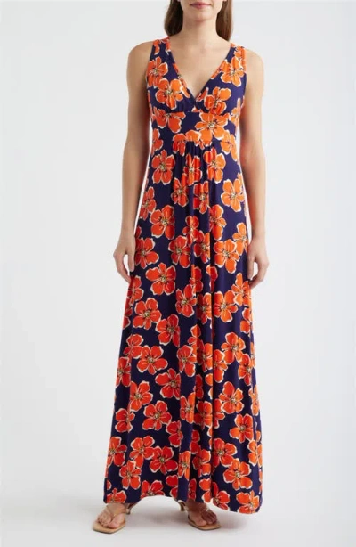 Loveappella Floral Sleeveless Jersey Maxi Dress In Multi