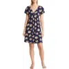 Loveappella Floral Tie Back Surplice V-neck Knit Minidress In Navy/ivory