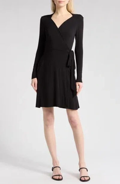 Loveappella Front Wrap Long Sleeve Dress In Black