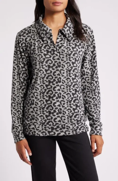 Loveappella Johnny Collar Pullover In Gray/black