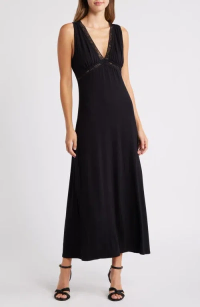 Loveappella Lace Inset Empire Waist Dress In Black