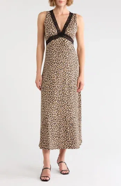 Loveappella Lace V-neck Maxi Dress In Gold