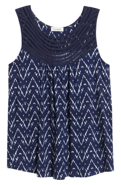 Loveappella Lattice Yoke Swing Tank In Navy
