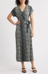 Loveappella Leopard Print Faux Wrap Midi Dress In Brown