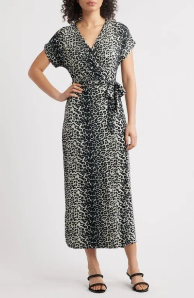 LOVEAPPELLA LOVEAPPELLA LEOPARD PRINT FAUX WRAP MIDI DRESS